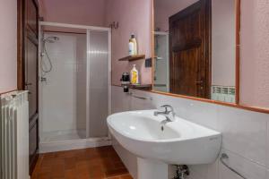 a bathroom with a white sink and a shower at Oleandro in Arcidosso +12 photos