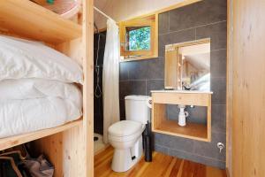 a bathroom with a toilet and a sink in a tiny house at Cabanas do Alto da Coutada in Ponte de Lima