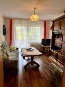 a living room with a couch and a coffee table at Schwarzwald-Ferienwohnung Lehmann in Oppenau