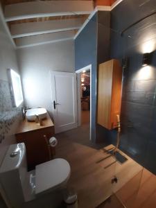 a bathroom with a white toilet and a sink at Casa das Cales in Angra do Heroísmo