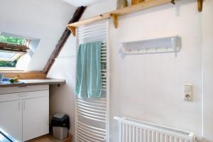 a bathroom with a shower in a tiny house at Altes Polchower Pfarrhaus in Alt Polchow +52 photos