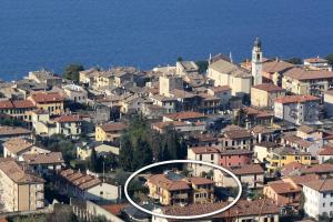 a group of houses on a hill next to the ocean at Casa Orchidea Apartments in Torri del Benaco