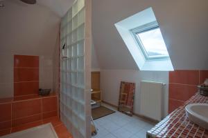 a bathroom with a sink and a skylight at Chambre d'hotes à Laroin in Laroin