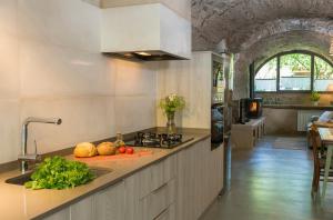 a kitchen with a counter top with vegetables on it at Can Bonet - la Volta in Sant Martí Vell