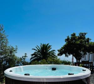 a jacuzzi tub in a yard with trees at Casa Rodri in Puntagorda