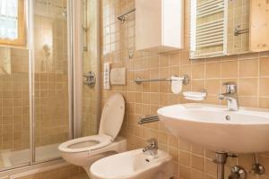 a bathroom with a toilet and a sink at Chalet Crepes De Sela in Canazei +21 photos