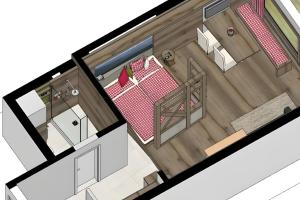 a floor plan of a room with a bed at Allgäu Fewo Hüttenflair Bergblick in Bad Hindelang