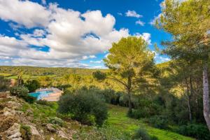 a house with a swimming pool in a field with trees at Petit Paradis Apartment in Son Bou