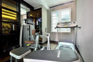 a gym with a treadmill and a machine in a room at Plumeria Luxury Service Villa in George Town