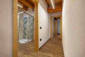 a walk in shower in a room with a mirror at Casa al Mulino 2 in Tenno