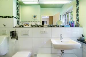 a bathroom with a sink and a toilet at Ferienwohnung Refugium Nest in Sigmaringen +26 photos