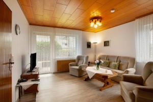 a living room with a couch and a tv at Haus Zur Laterne in Willingen