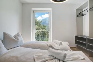 a bedroom with a bed with a large window at Haus Weinblick Apt 5 in Magrè allʼ Adige