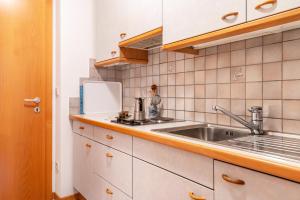 a kitchen with a sink and a counter top at Appartments Reichegger in Villa Ottone +44 photos