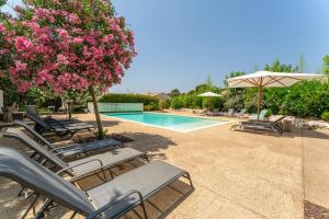 a group of lounge chairs next to a swimming pool at Bergeries Saumane, Les Lavandes in Saumane-de-Vaucluse