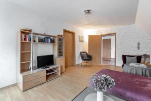 a living room with a tv and a couch at Ferienwohnung Weise in Schafstedt