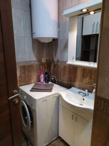 a bathroom with a washing machine and a sink at Stan na dan in Svilajnac
