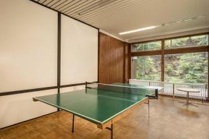 a ping pong table in a room with windows at Ferienwohnung Nina in Schönwald