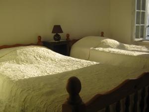 two beds sitting next to each other in a bedroom at Appartement T3 chambre d'hôte in Panazol