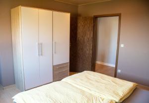 a bedroom with a bed and a closet at Ferienwohnung Maintalblick in Eltmann +4 photos