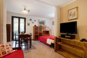 a living room with a bed and a flat screen tv at Verger Plein Soleil di Piero in Saint-Pierre