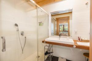 a bathroom with a sink and a shower at Casa Guillem Completa in Tavascan +33 photos
