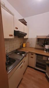 a kitchen with a sink and a stove top oven at Fe-Wo Berg und See in Hauzenberg +10 photos