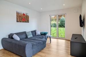 a living room with a couch and a television at Tanne in Ravensburg