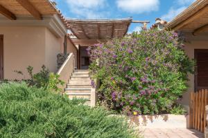 a house with purple flowers on the stairs at Trilocale N8 - Porto Mannu in Palau +17 photos