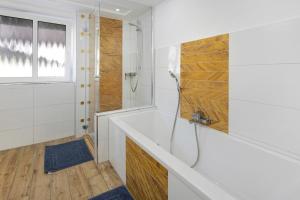 a bathroom with a tub and a shower and a sink at am Hochrhein Desko in Gailingen +14 photos