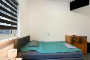 a small bedroom with a bed and a window at Cozy 2-bed Room With Kitchen W2 in Beckingen