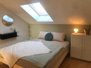 a bedroom with a bed with a skylight at moselquartier terlinden- Loft in Perl
