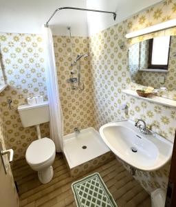 a bathroom with a toilet and a sink at Pension Thalerhof in Rifiano +28 photos