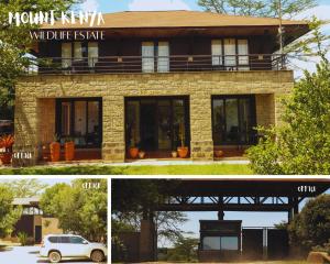 a house with a wrap around porch and a car in front at Ol Pejeta Villa in Nanyuki