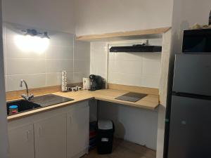 a small kitchen with a sink and a refrigerator at Bleu Mandarou in Millau