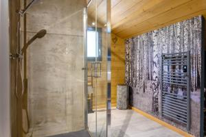 a shower with a glass door in a bathroom at Le Chalet Milien in La Bresse +28 photos