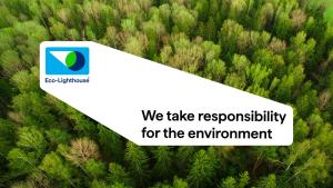 a sign that says we take responsibility for the environment at Tyrifjord Hotell in Vikersund