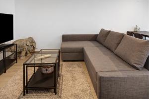 a living room with a couch and a table at Schönes Apartment am Kaiserstuhl in Bahlingen