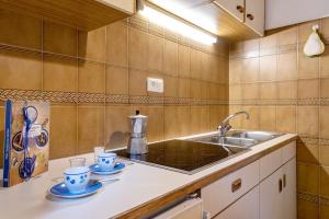 a kitchen with a sink and a counter with two cups at Mittermüllerhof Feldthurns in Velturno +64 photos