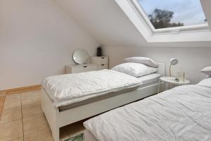 two beds in a bedroom with a skylight at Reif Markelfingen in Radolfzell am Bodensee