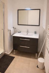 a bathroom with a sink and a mirror at Logement entier rue Sainte Catherine in Bordeaux