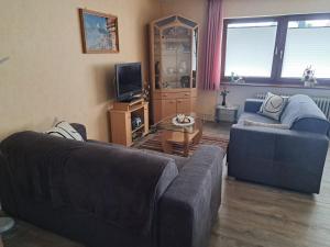 a living room with a couch and a table at Pension Andrea in Herbstein