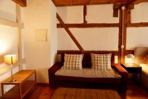 a bedroom with a bed with two pillows on it at Inselgasse in Konstanz