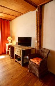 a living room with a television and a table and chairs at Inselgasse in Konstanz