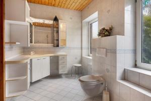a bathroom with a toilet and a sink at Ferienwohnungen Kämpenberg in Dingen +38 photos