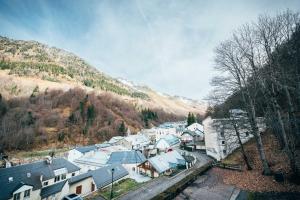 an aerial view of a small village in the mountains at Studio Barèges ski, rando, cure in Barèges