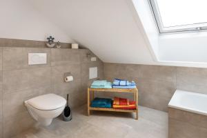 a bathroom with a toilet and a sink at kleine Auszeit in Albbruck +25 photos