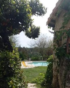 a view of a swimming pool from a yard at Chambres d' hotes Terre Happy in Ribérac +16 photos