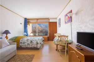 a bedroom with a bed and a tv in a room at F1 Massif du Canigou in Vernet-les-Bains