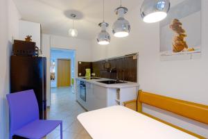 a kitchen with a sink and a refrigerator at The House Stiller Grund in Hohenfließ